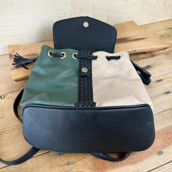 Lionel Los Angeles Backpack Tassels Vegan Leather Black‎ Green Cream NEW - Picture 7 of 11